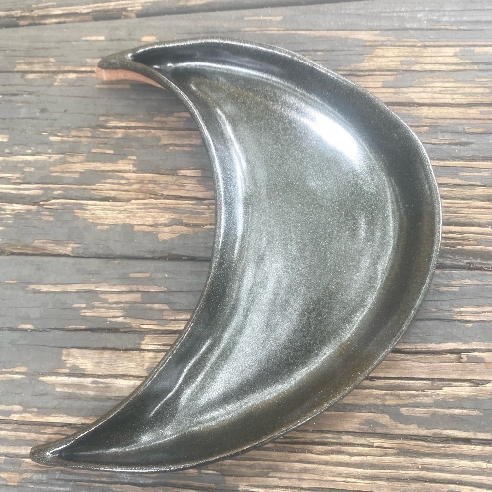 Handmade Ceramic Crescent Moon Dish Black Sparkle